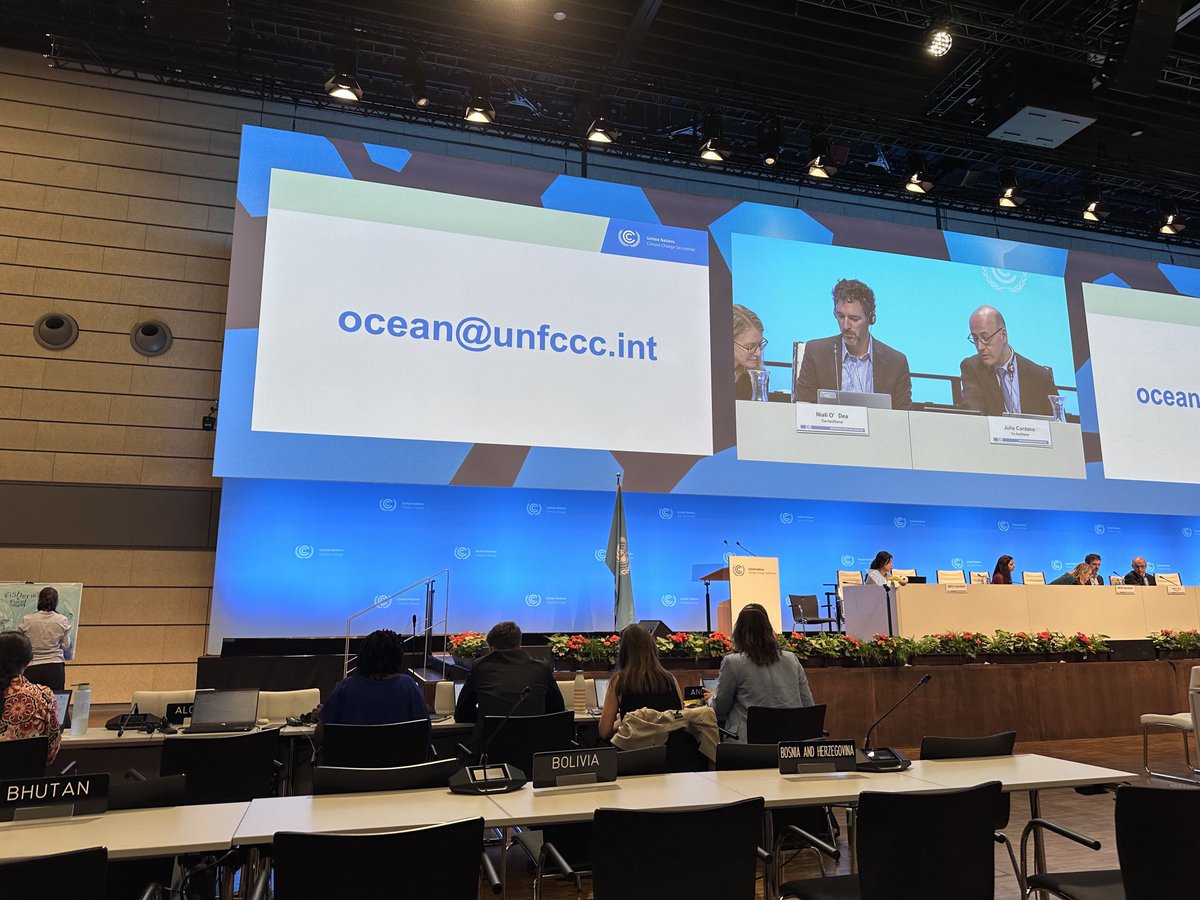 CBarzuna's tweet photo. Congratulations ⁦@jcordanos⁩ and ⁦@NiallODea⁩ on co-leading the ocean climate dialogue. The ocean is the greatest ally to combat climate change: sustainable ocean management can deliver on protection, production and prosperity! #SB58 https://t.co/mW2MhudjfV