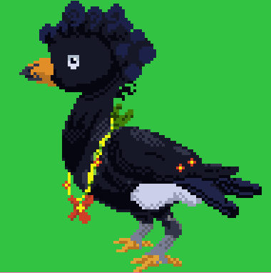 This is one of the NPCs in the flowershop.

I don't know if you guys know a Brazilian bird called "mutum"

#indiedev #indiegames #gamedev #pixelart