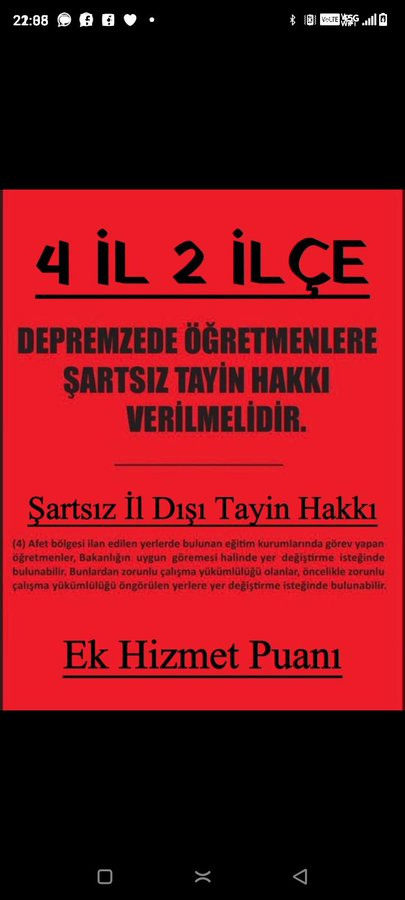 h_devir's tweet photo. #deprem Depremzede õğretmenler olarak şartsız il dışı tayin hakkımızı talep ediyoruz..
@Yusuf__Tekin
@tcmeb https://t.co/B6WzuTUJc9