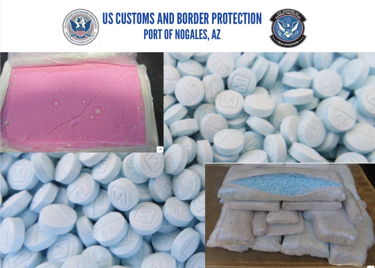 On Tuesday, CBP officers seized approx. 294,200 fentanyl pills, 9.45 lbs fentanyl powder, 1.20 lbs pink colored fentanyl powder and 4.60 lbs of cocaine. The narcotics were hidden in the cargo area of a SUV.  Good job by the K9 team and officers conducting layered enforcement ops.