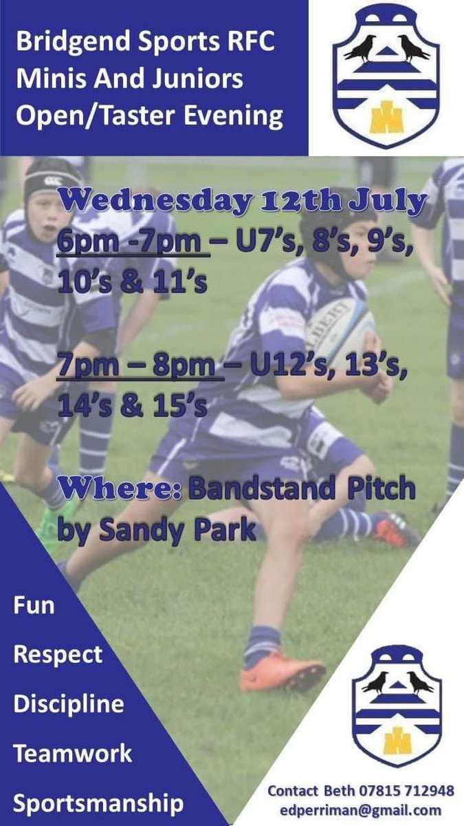 <a href="/SportsMiniRugby/">Sports Minis Juniors</a> <a href="/BridgendSports/">Bridgend Sports RFC</a> are recruiting across a number of age groups.