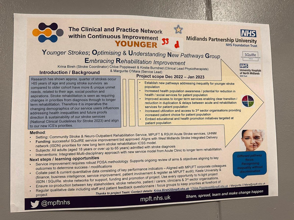 Proud to represent MPFT North Staffordshire stroke services and AHP clinical placement team showcasing a variety of our quality improvement project posters at @mpftnhs continuous improvement network event @QITeamMPFT #FairShareModel #ICSNeuroRehabModel #YoungStroke