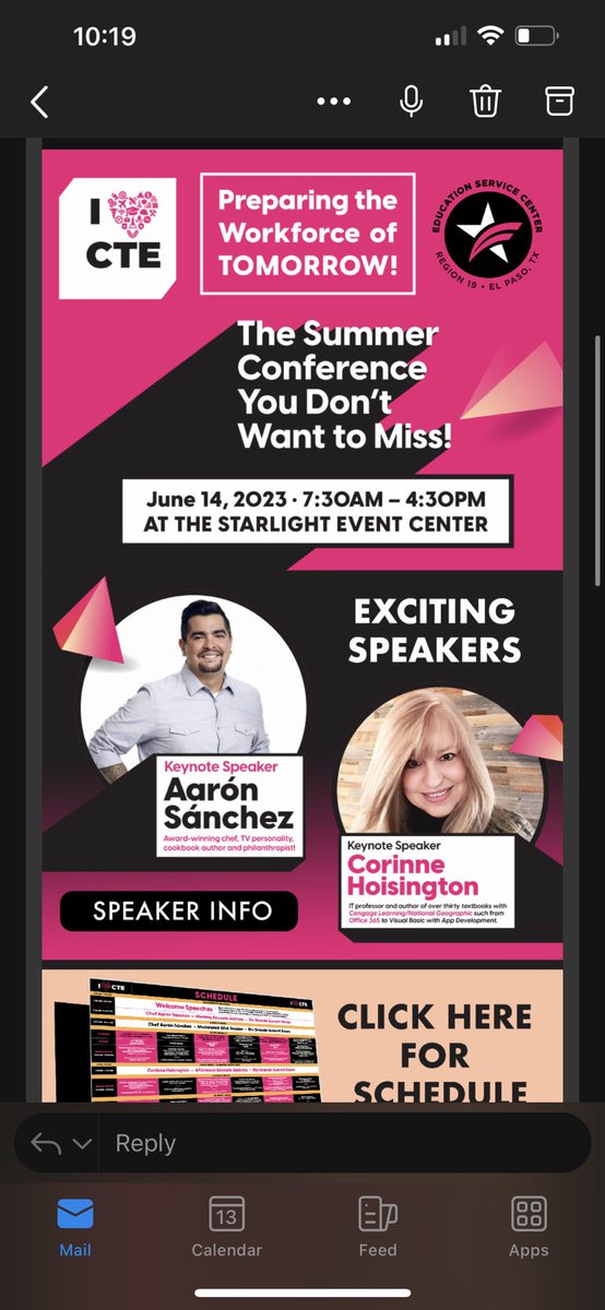 OHairston_MHS's tweet photo. Learning and networking with @MontwoodHS CTE Department at The Preparing Workforce of Tomorrow CTE Conference with #ecs19! Great Keynote Speaker! #iheartCTE #TEAMSISD #Excellence #earnyourhorns https://t.co/BImdySfBEd