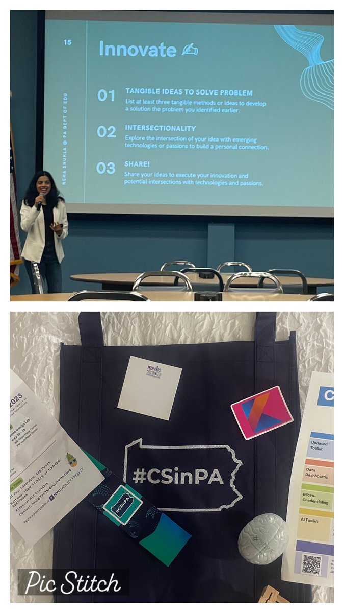 MerehollyWilk's tweet image. Inspired by my first day  of computer science learning at PaTTAN in Harrisburg! Looking over my “swag bag” and reflecting on what I learned. Can’t wait to see what is in store for tomorrow! Thanks to the organizers at PATTAN for this amazing #CSforAllPA Summit. #CSinPA