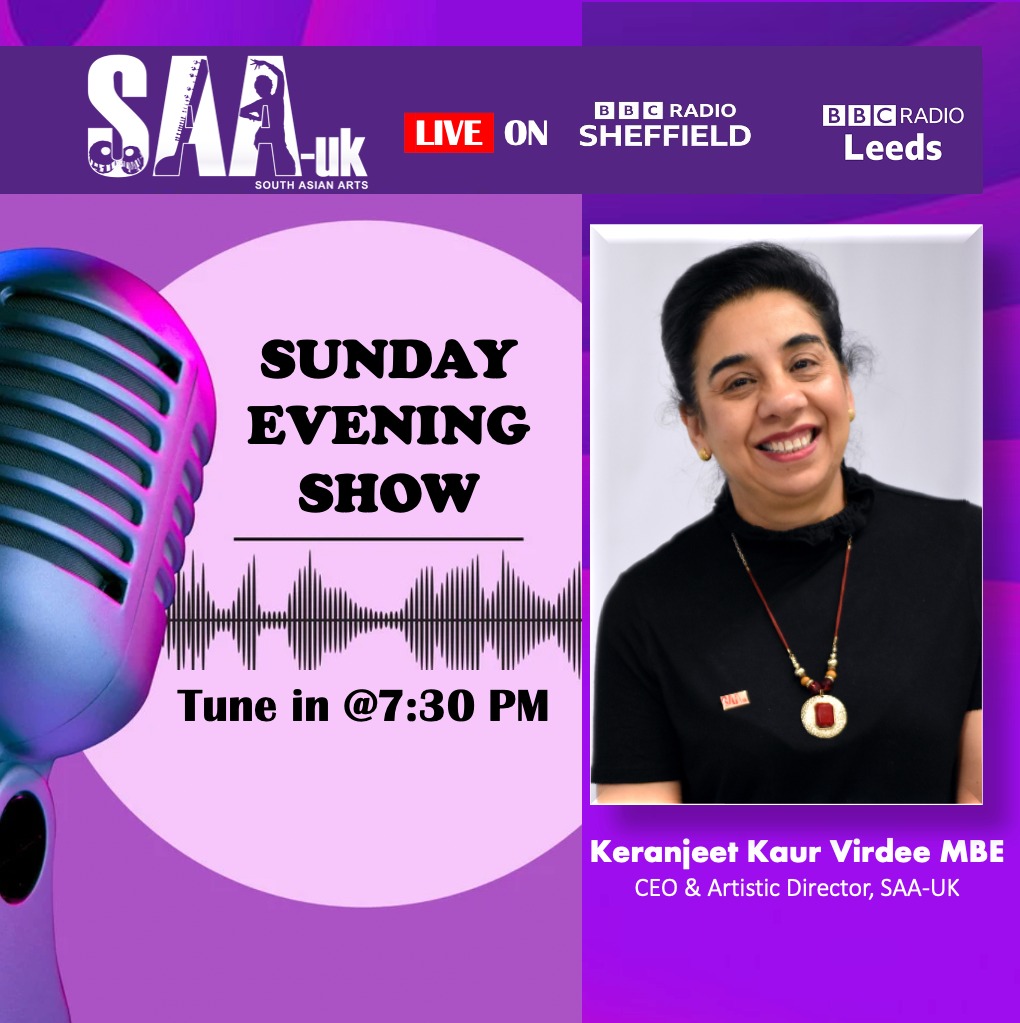 southasianartuk's tweet photo. Can't keep calm, as we go LIVE on the Sunday Evening Show @BBCLeeds 7:30 PM with @ShawkatHashmi 🙌 After 25 years as CEO &amp; Artistic Director, @Keranjeet Kaur Virdee MBE talks about our biggest-ever South Asian Music Festival 2023 🎶 @leedscornex on 21-22 June. Do tune in!🎙 https://t.co/ueoMET8bvh