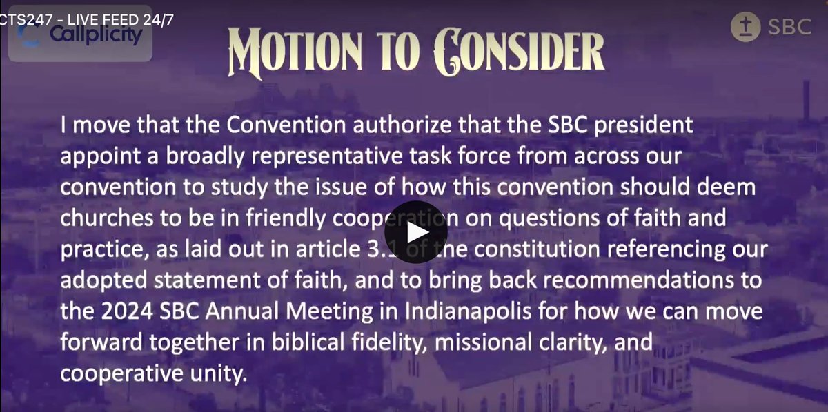 liamsadams's tweet photo. JUST NOW: Messengers approved a motion from former SBC president James Merritt to authorize the SBC president to appoint a task force to study "friendly cooperation" between churches and the SBC. #SBC23 https://t.co/QEPmFsnFLE