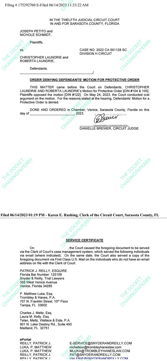 New Doc:  Order DENYING the Protective Order that Chris and Roberta Laundrie had motioned for.  #GabbyPetito