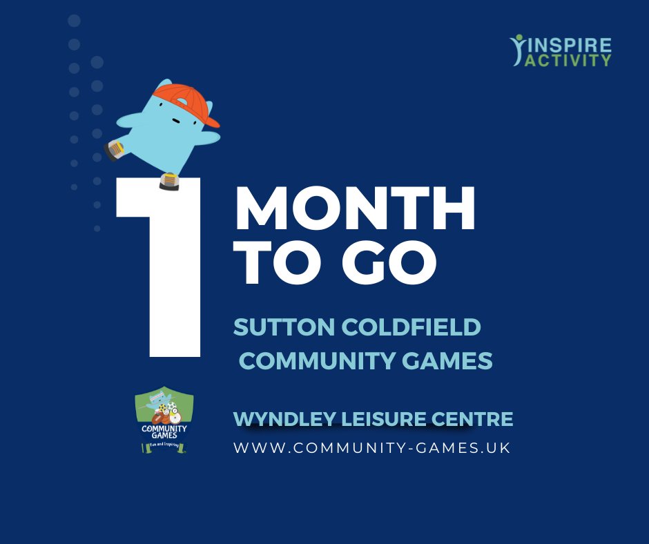 📷 1 MONTH TO GO!!! 📷
SUTTON COLDFIELD COMMUNITY GAMES
Sat 15th and Sun 16th July
Wyndley Leisure Centre 12-5pm
Join us for an afternoon of family fun, laughter and memory making.
games.community-games.uk/online-booking/

#SuttonColdfield #inspireactivity #suttonfamiliies #daysout #familyfun