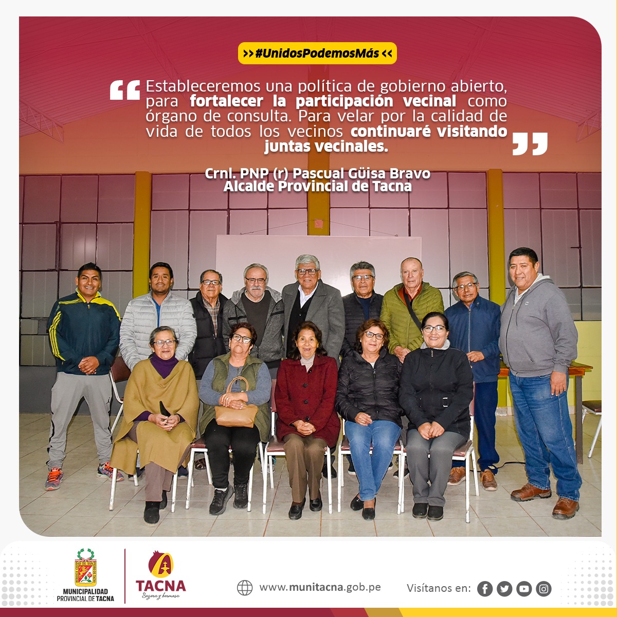 📷📷 La #MunicipalidadProvincialDeTacna liderada por el Alcalde Crnl. PNP (r) Pascual Güisa Bravo esta trabajando en la iniciativa de establecer una política de gobierno abierto para fortalecer la participación vecinal.
📷 Lea la nota completa aquí: goo.su/lhym