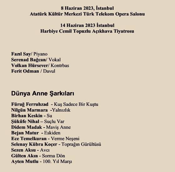 #DünyaAnne İKSV müzik festivali için @fazilsaymusic in bestelediği 11 kadın şairin şarkıları Dünya Prömiyeri ni gerçekleştirdi. Özellikle 'Suçlu Var' ve 'Avcı' en yüksek begeniyi topladı  #istanbulmüzikfestivali
