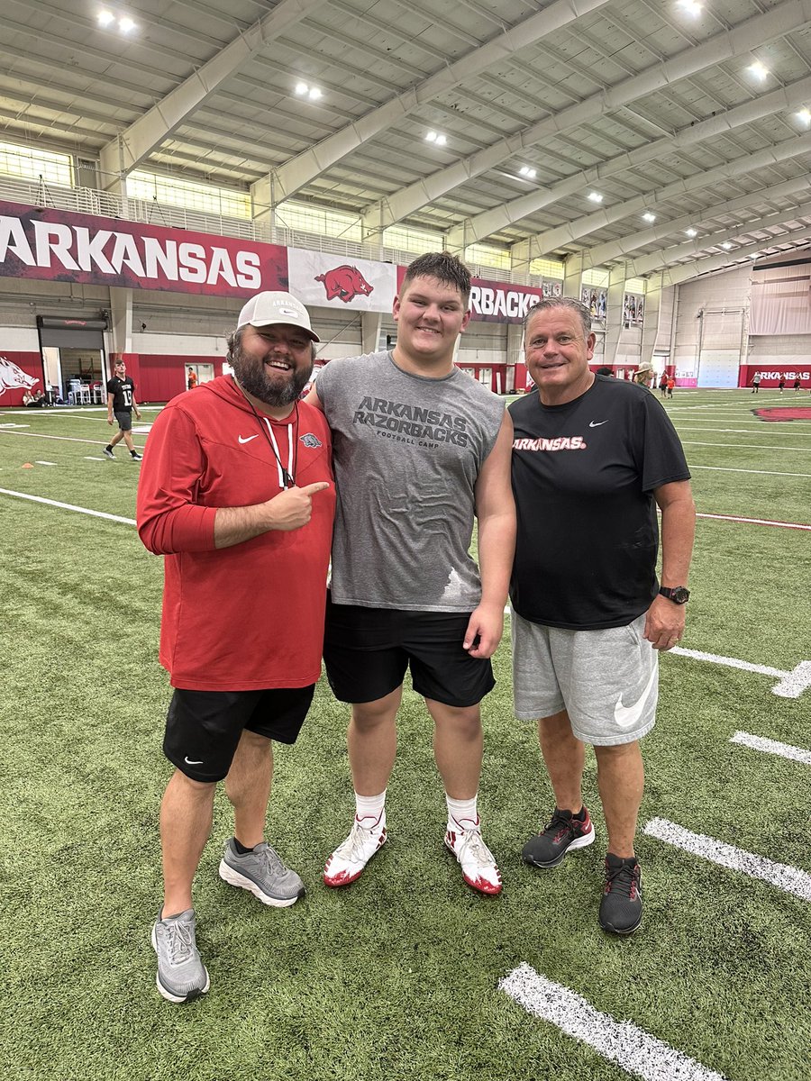After a great conversation with @CoachSamPittman @CoachCKennedy am honored to receive an offer to further my academic and football career at the University of Arkansas. @RazorbackFB #GoHogs #WooPig