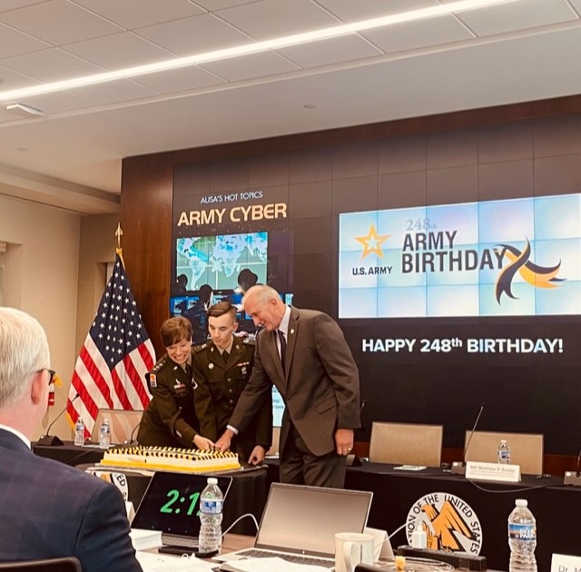 Happy 248th Birthday <a href="/USArmy/">U.S. Army</a>. We are proud to join and sponsor today’s Association of the <a href="/AUSAorg/">Assn. of the US Army</a>'s Army Cyber Hot Topics event in D.C. and share cake with our Army and industry colleagues. 

#WeAreSOSi | #AUSA | #Cyber | #GovCon
