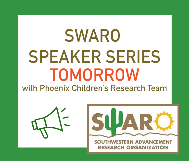 apraswaro's tweet photo. TOMORROW is our Speaker Series! 
Please join us on zoom with the Phoenix Children’s Research Team!

Presenters: Caitlyn Ragan, Chris Slauter, Marcelle Friendt, Melissa Brade

11:00 AM - 12:00 PM (PDT)

Register here: https://t.co/YTtzePucXn https://t.co/ughYTX5bt8