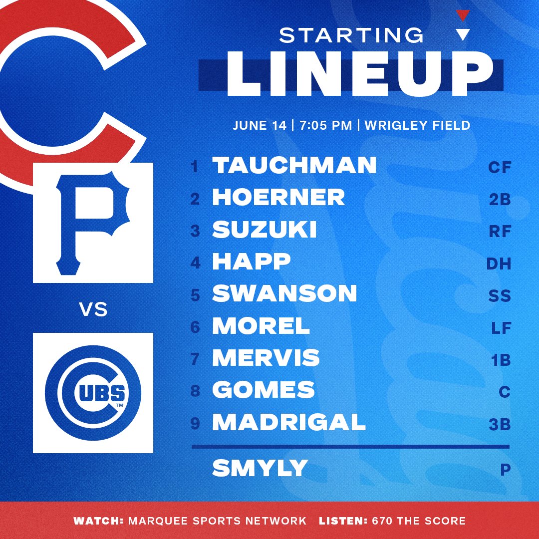 Cubs's tweet photo. Here is tonight's #Cubs starting lineup!

Tune in: https://t.co/Gs2hZXyTjH https://t.co/PhdqvnIeVS