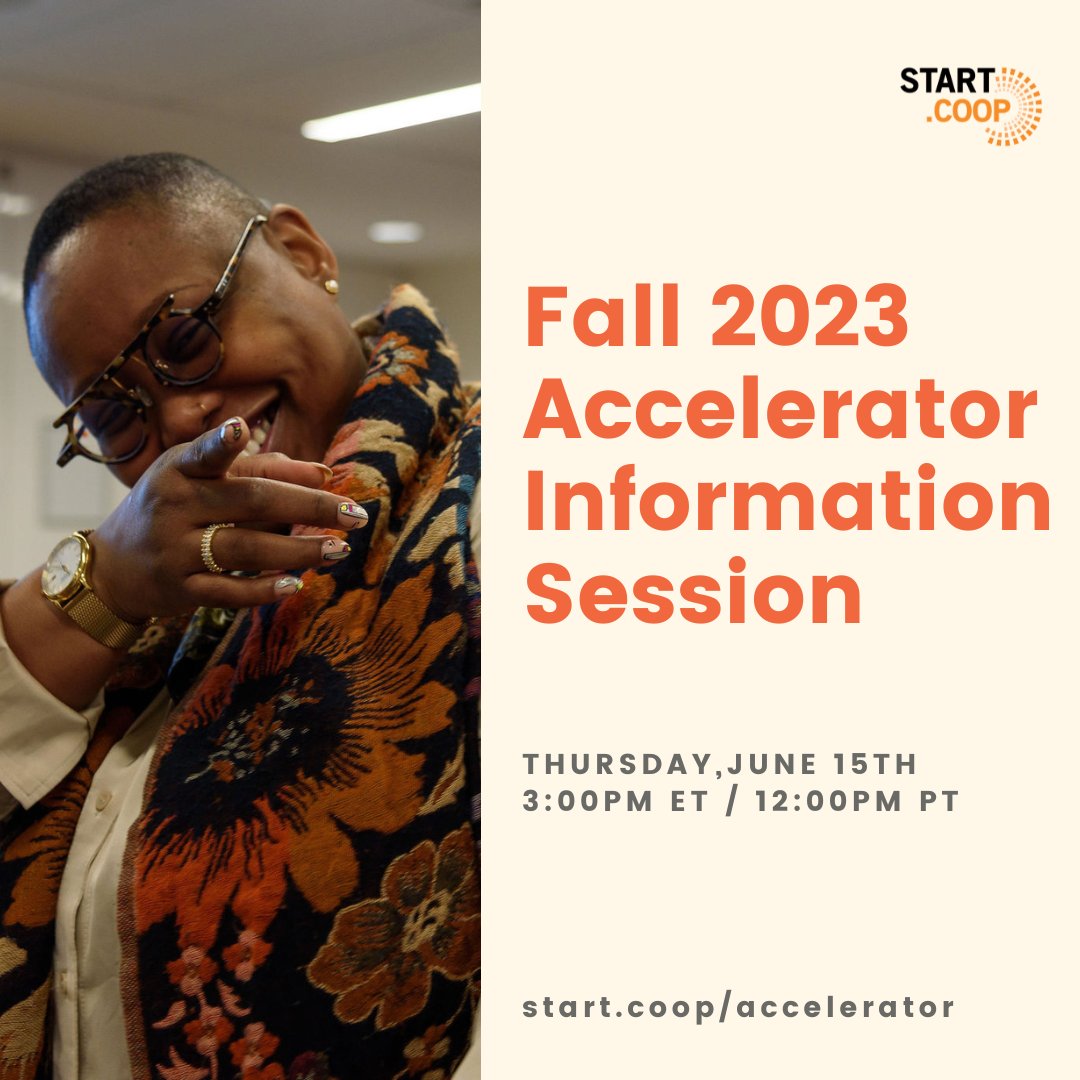 Building a business that centers ethics and equity right from the start? We are here to help you build and grow your business! Join us TOMORROW for an info session about our accelerator. start.coop/accelerator