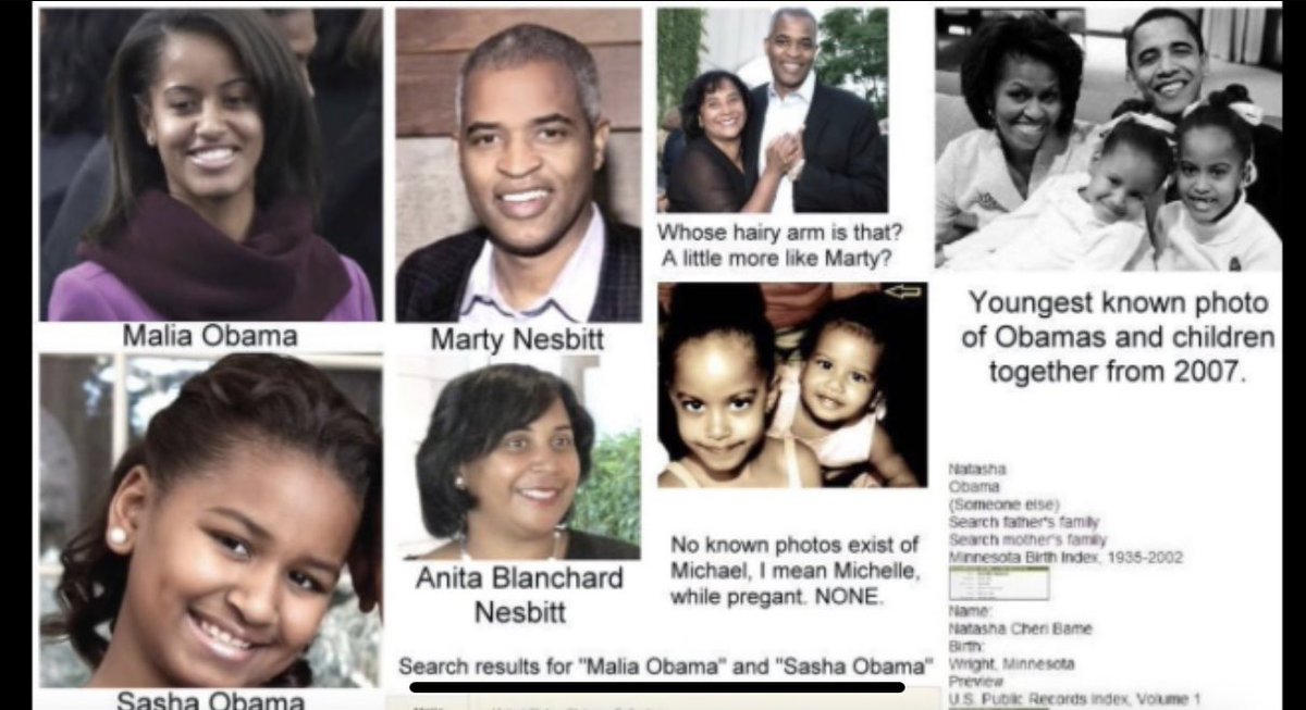 @pdoylebro @DineshDSouza @ObamaMalik Those are not Mike & Barack’s kids. No pictures exist pre-2007 of the obummas and the kids. You realize big mikes mom passed away and in order for probate court to satisfy her will, mom had to leave everything to her SON. Michael Robinson. Even registered to vote as a male til 07