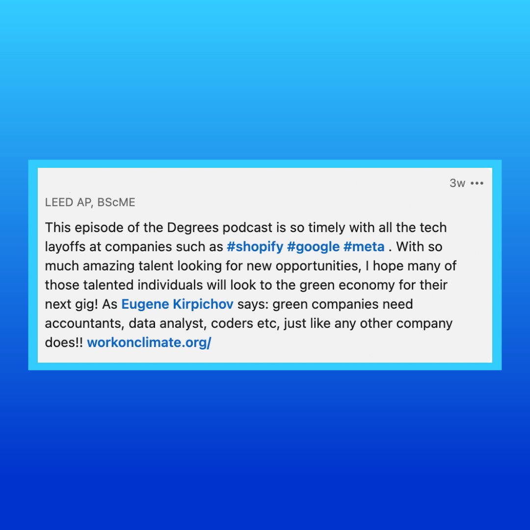 EnvDefenseFund's tweet image. Climate champions, what did you think of our latest Degrees podcast series: The Year of the Climate Job? We’re thrilled to see that our episodes resonated with so many green job seekers. But don’t just take our word for it 👇