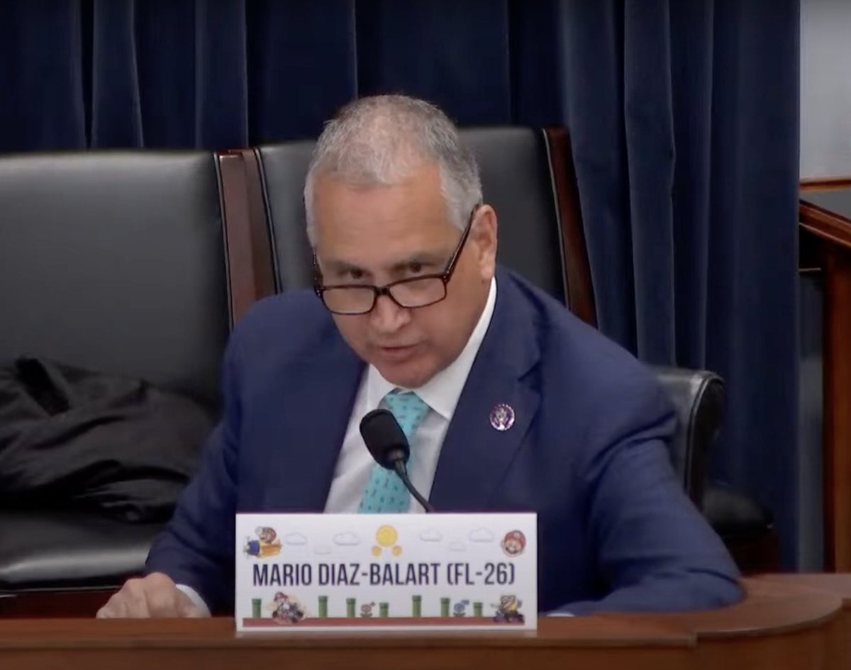 FIUdc's tweet photo. Spotted this week at the #CongressionalHearing @HouseAppropsGOP Markup:  @MarioDB and his creative name card. Lets hope this brings extra lives and power-ups to South Florida's legislative game!🎮🍄 @NintendoAmerica @supermariomovie https://t.co/GtZXnImjyn