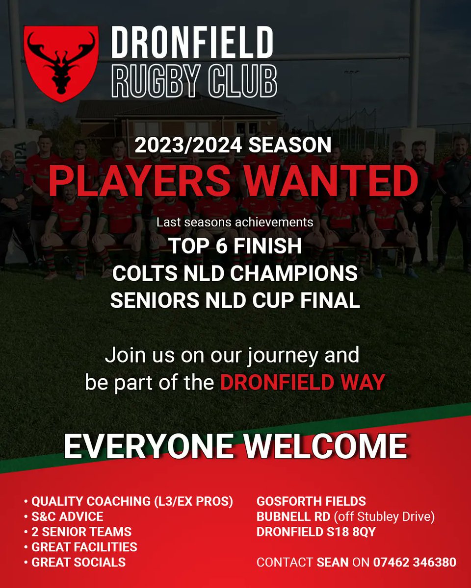 Dronfieldrugby's tweet photo. 🔴⚫️ PLAYERS WANTED for the 2023/24 season. Join us on our journey and be part of the DRONFIELD WAY!

Check out our YouTube channel https://t.co/B4qHRrZhLa for try and match highlights from last season.

Pre-season training due to commence mid-July

#upthedron #dronfieldway https://t.co/EOmgt5j0Jv
