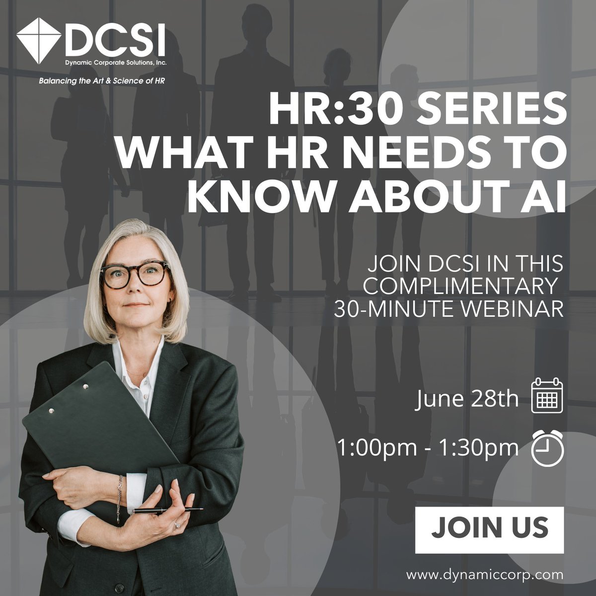Join us in this complimentary 30-minute webinar to explore what HR professionals and business owners need to know about AI chatbots and our workforce. Sign up here: dynamiccorp.com/events

#AI #Tech #HR #HumanResources #HRTechnology #Compliance #HRtraining #employmentlaw #DCSI