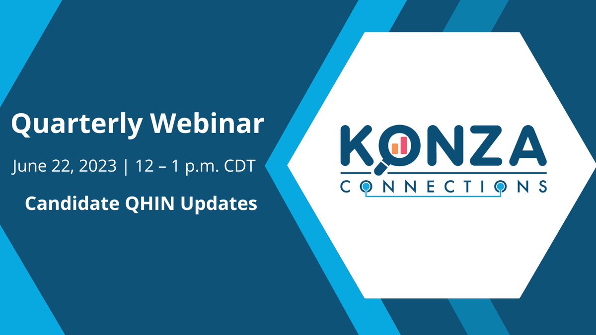 Register for our Quarterly Webinar—KONZA Connections—on 6/22, 12-1 pm CT. Agenda: - Organization updates - Candidate QHIN status update - Value of joining our QHIN, once designated - Next steps with the flow-down provisions in the TEFCA process tinyurl.com/KONZA-webinar-… #QHIN