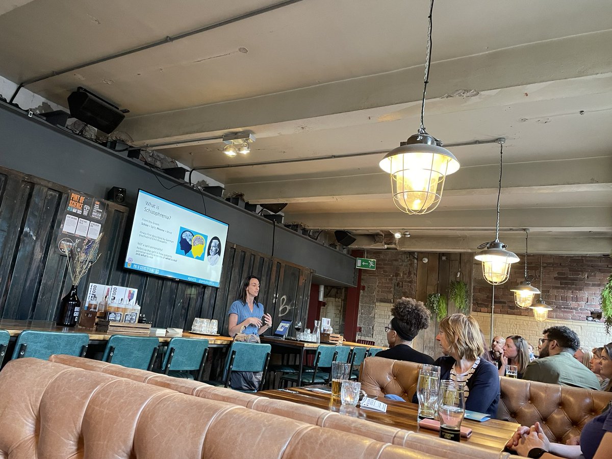 DoctorAnneG's tweet image. #Pint23 Bradford evening 3 kicks off with insights into Schizophrenia being carried out @uniofbradford by @sammclean and her PhD students