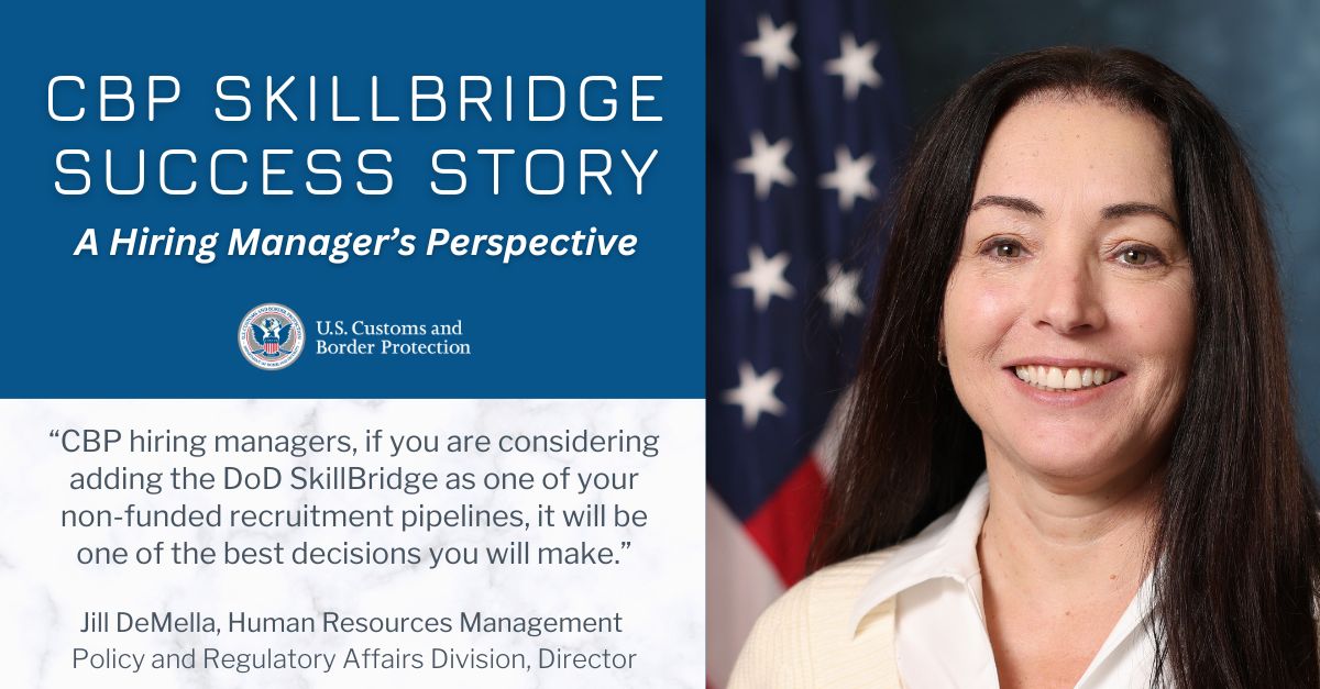 CBPJobs's tweet photo. “@CBP hiring managers, if you are considering adding the DoD SkillBridge as one of your non-funded recruitment pipelines, it will be one of the BEST DECISIONS you will make," said Director Jill DeMella.
Read More: https://t.co/07dfDFyzRu
#CBPCareers
#DODSkillbridge https://t.co/F2BOSi9Deq