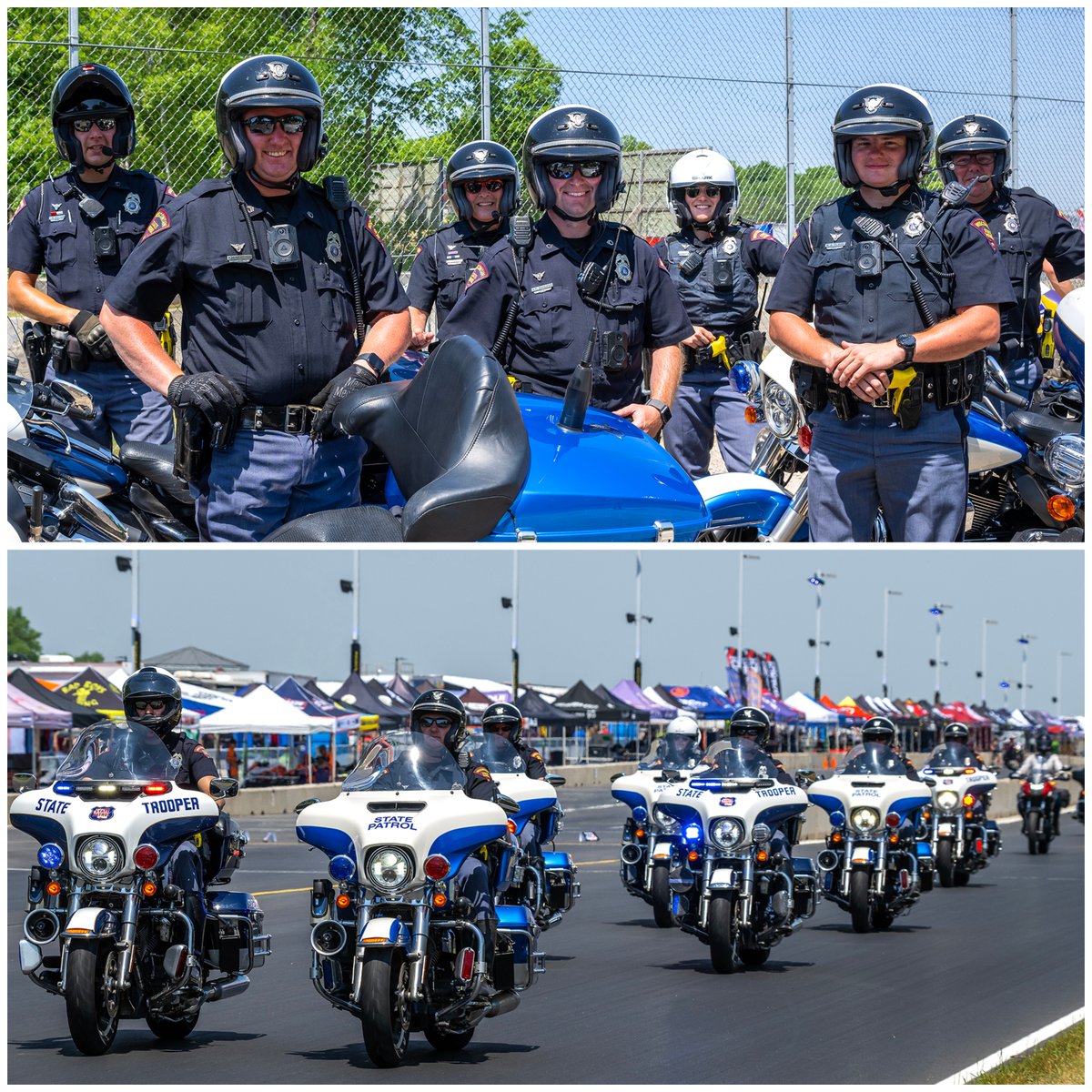 wistatepatrol's tweet photo. Last weekend, the #WSPMotorUnit led a parade on the track at Road America. Troopers also participated in a traffic enforcement detail in the area.

Do you have a knack for motorcycles? Learn more about becoming a trooper here: https://t.co/Rc2RFs3Xpb. https://t.co/ThVX4WcETJ