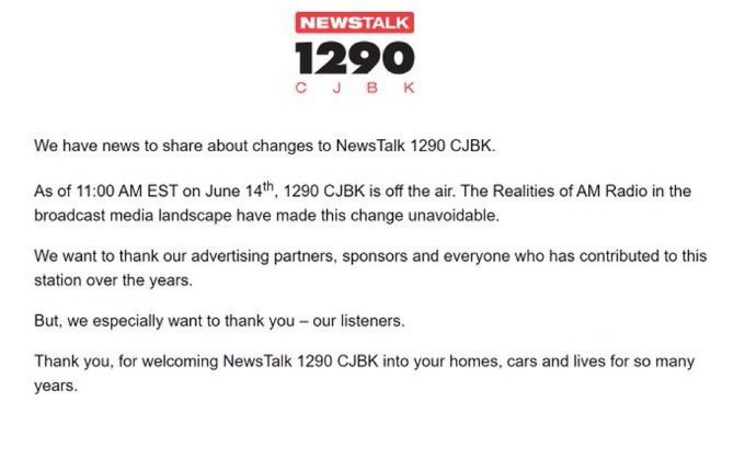 Had my head down most of the day and only just heard the news. Saddened &amp; shocked. My years at #CJBK &amp; friendships that grew from those experiences were some of the best. We were committed to bringing local voices &amp; stories that mattered to our listeners. Sad day for #ldnmedia