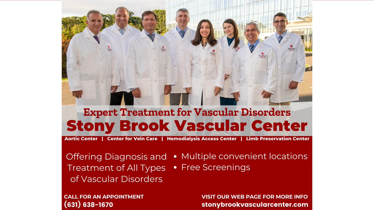 For treatment of a variety of vascular disorders, contact Stony Brook's Vascular Center and make an appointment with our board-certified vascular experts. We offer multiple, convenient locations and free #vascular and #vein screenings. Please visit : stonybrookvascularcenter.com