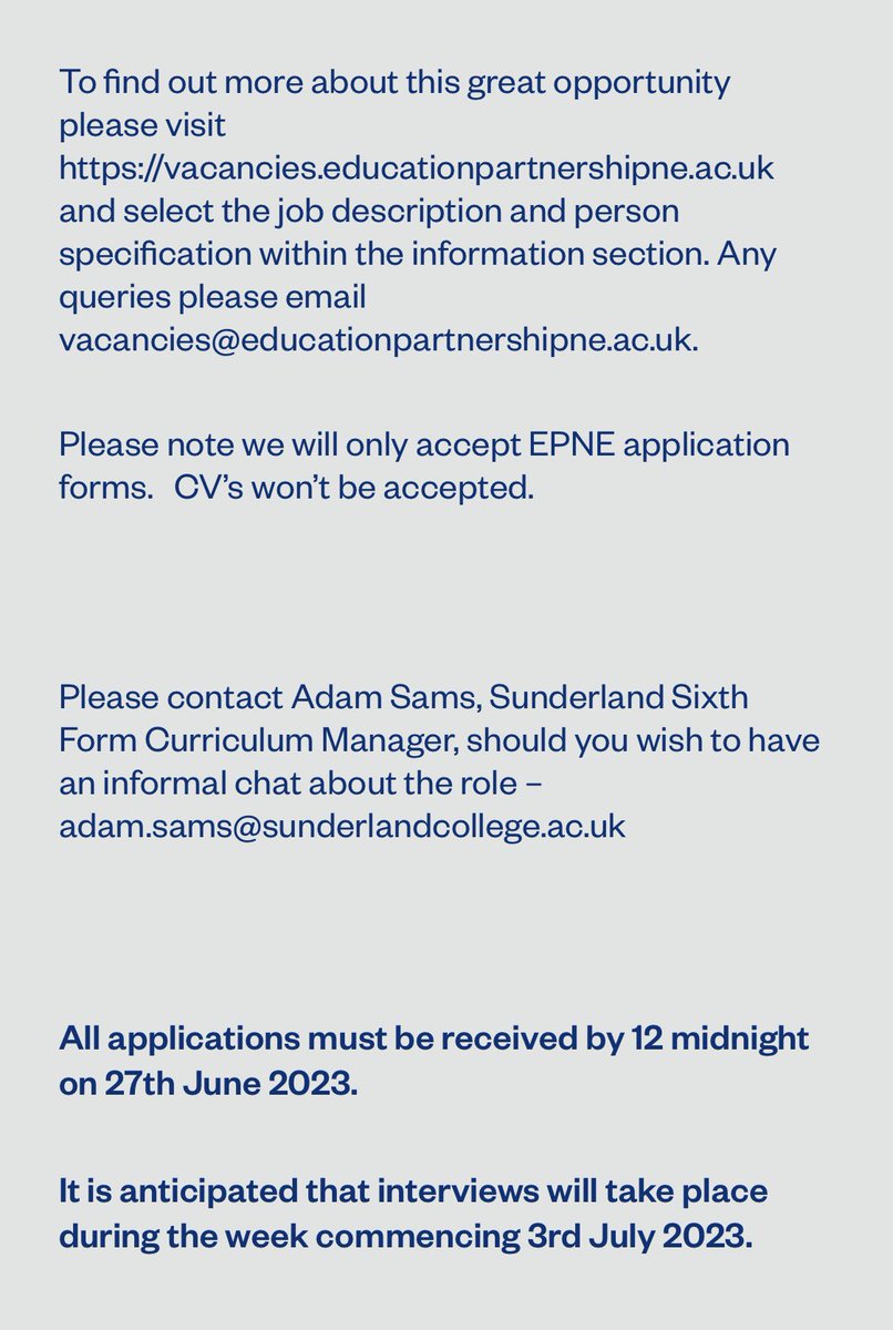 A fantastic opportunity to join <a href="/Sun6thSunColl/">Sun6thSunColl</a> as Programme Leader &amp; Lecturer of Business/Economics - all applications &amp; enquiries welcome. Please send me a message with any queries.
Visit sunderlandcollege.ac.uk for further details #hiring #business #economics