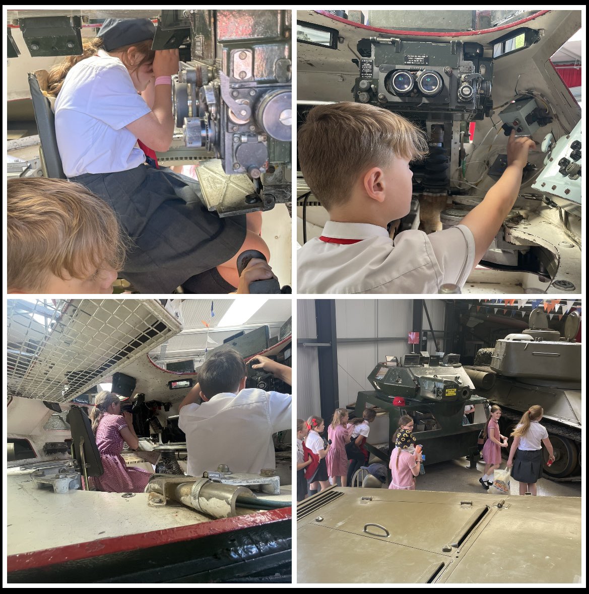 Year 6 also thoroughly enjoyed getting to explore tanks and other vehicles used. Here they are testing one of the tanks out!