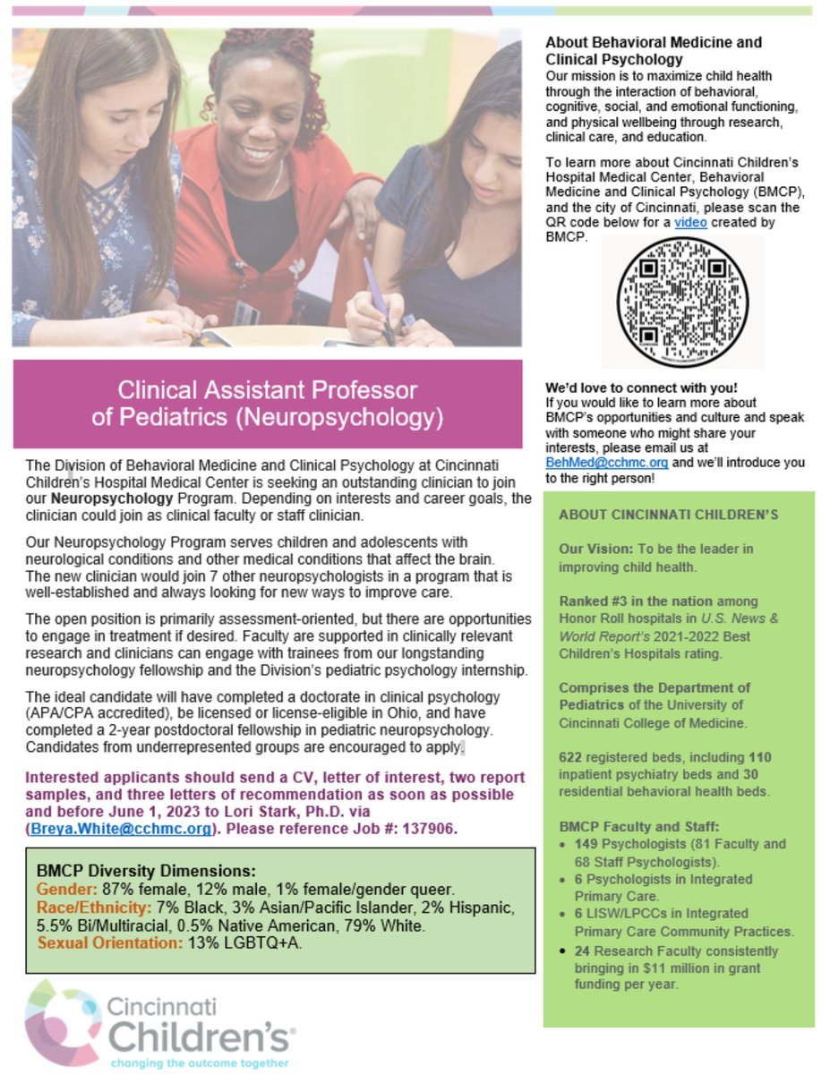 #hiringalert Seeking a Neuropsychologist to join our #Neuropsychology team. Applications being accepted until June 1st! #neuropsychologist#pediatricpsychologist #psychologist