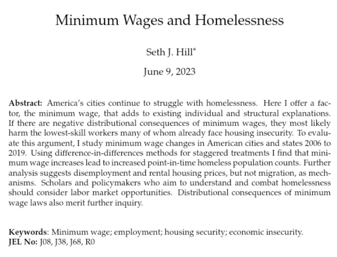 hamandcheese's tweet photo. Minimum wage increases lead to increased point-in-time homeless population counts.
https://t.co/d67JzrP7Cd https://t.co/zm5lNbWRXT