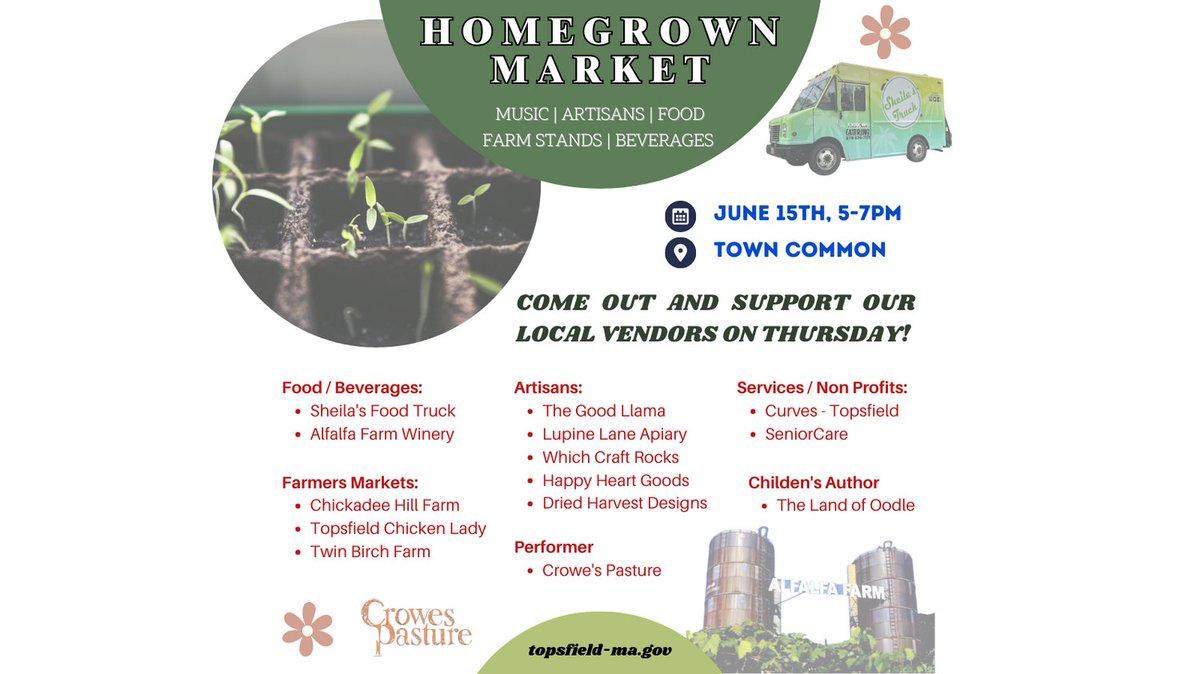 townoftopsfield's tweet photo. Looking for something to do Thursday evening? Come out to the first HGM of the summer! 5-7pm on the Town Common. Music, Food, Shopping, Games, Fun!
#townoftopsfield #topsfieldma #topsfieldHGM https://t.co/KMIRlyStc5
