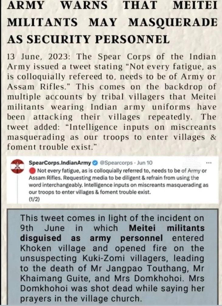 Beware of 'Meities Terrorists',
They are using Indian Army uniforms 
to incite the tribals against the Indian Army

#CompleteSeperation
#Defend your Land 
#SaveTribalsInManipur