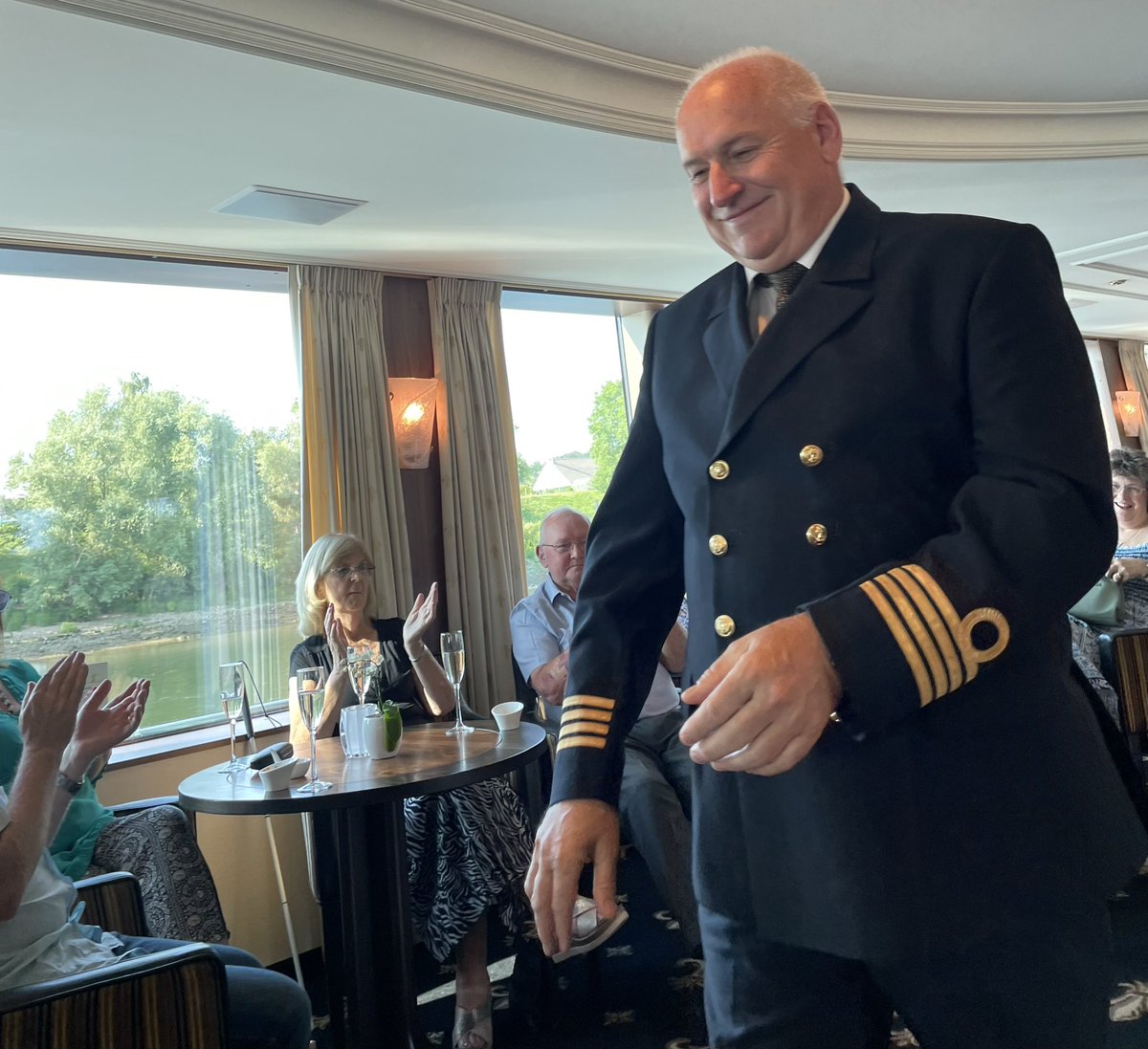 This guy is driving us in Seine! Captain Alain is warmly applauded by passengers at the cocktail reception on @rivieratravel ship Jane Austen