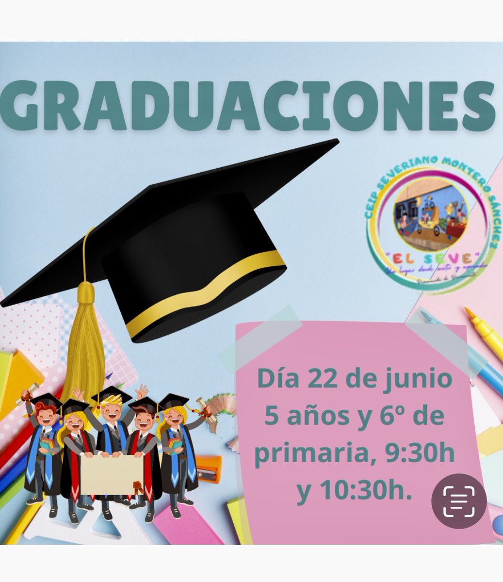 ceipseveriano's tweet photo. ¡NOS GRADUAMOS!!!
🎓👩🎓🎓👨🏻🎓🎓🧑🎓🎓
👧👦👧🏽👦👦🏼 🧒🏻
#ceipseverianomonte #curso22-23 #colemolon #siempreseve #niñosfelices
#nosgustatrabajarjuntas
#megustamicole https://t.co/Tdv5hxFGER