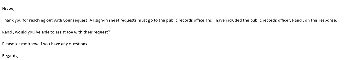 For 10 years I've been getting sign-in sheets for bill hearings from WA legislative committees, often within hours of asking.

Looks like those are now getting routed through public records office. 

This could allow #waleg to delay requests about who supports/opposes bills.