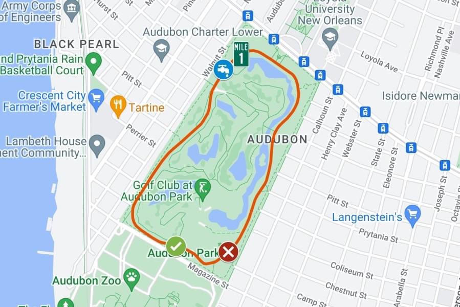 runNOTC's tweet image. Sunday's Father’s Day Race 1/2 mile and 2-mile start location is noted in the below course map. Race day registration and Packet Pickup WILL be available beginning until 7:30am, located underneath Shelter #10 next to the Newman Bandshell. #runNOLA