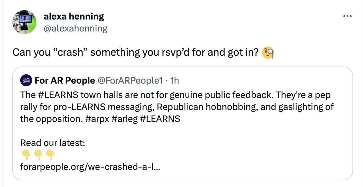 Girl you know good and well we had to hack a url to find the RSVP.  

So yes.  

Still waiting on those public links! 

#arpx #arleg #LEARNS