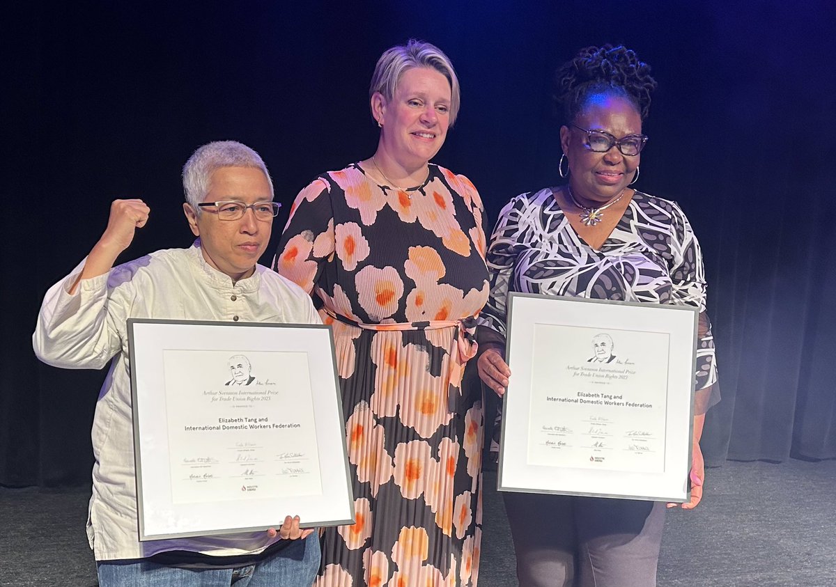 Congratulations <a href="/IDWFED/">IDWF - International Domestic Workers Federation</a> and Elisabeth Tang! Worthy recipients of the 2023 Arthur Svensson International Trade Union Prize. Norway’s Minister of Labour stands with Lita and Shirley in their fight for the rights of domestic workers  <a href="/eduint/">Education International</a> <a href="/ituc/">ITUC</a>