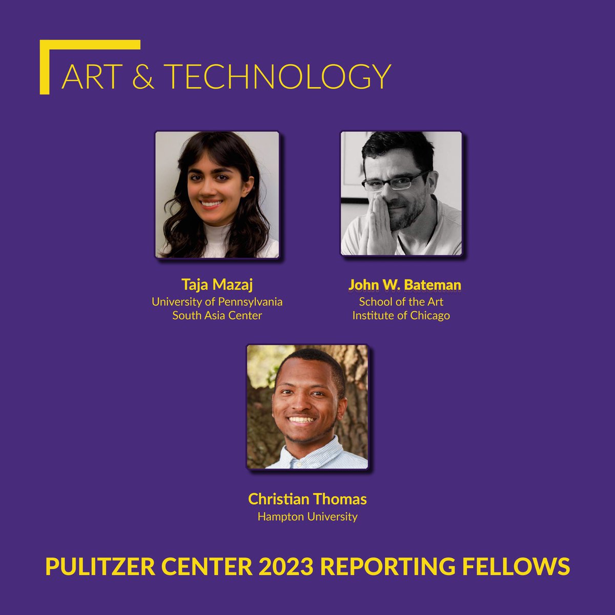 pulitzercenter's tweet photo. We’re excited to welcome our 2023 Reporting Fellows who will be reporting on art and technology. 

These  projects will cover everything from AI to artistic traditions.

👉https://t.co/hNMnHgIA8K https://t.co/FueTs7Ukmx