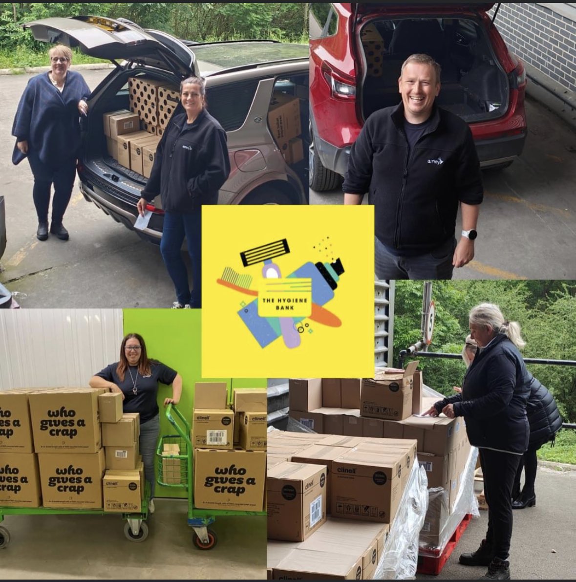 Sam, Claire & Martin @AmeyLtd as part of #VolunteersWeek, helped us distribute hygiene essentials including toilet paper from the amazing @whogivesacraptp to a number of our Community Partners. @FoodAWARE supported transport, storage and distribution.  Thank you!