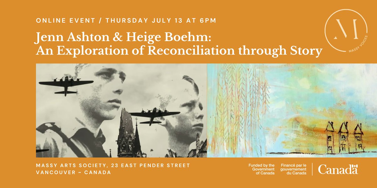 On Thursday, July 13 at 6pm, join Massy Arts, @tidewaterpress and @ronsdalepress in welcoming @raveonstudio & @HeigeBoehm online for 'An Exploration of Reconciliation through Story.' Register for free here: bit.ly/3X9vvtD