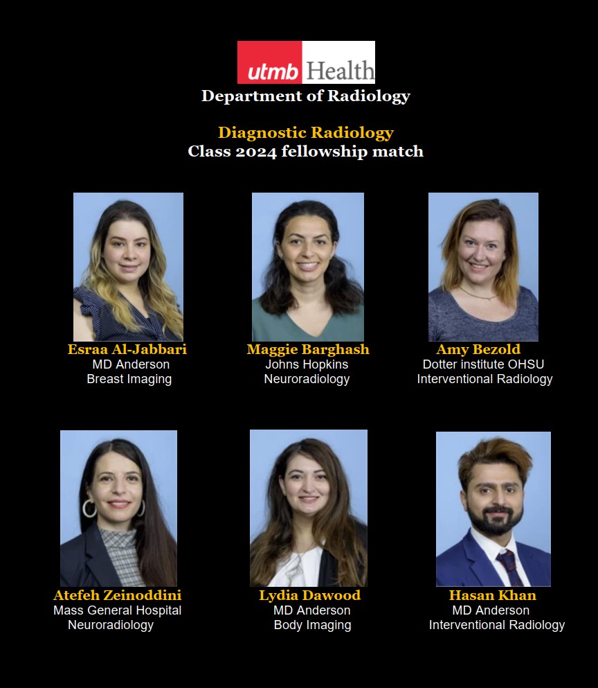 Congratulations UTMB DR class 2024 for an amazing fellowship match! Well deserved!
<a href="/UtmbRadiology/">UTMB Radiology Residency</a> <a href="/TheNRMP/">NRMP®</a> #FellowMatch #radres