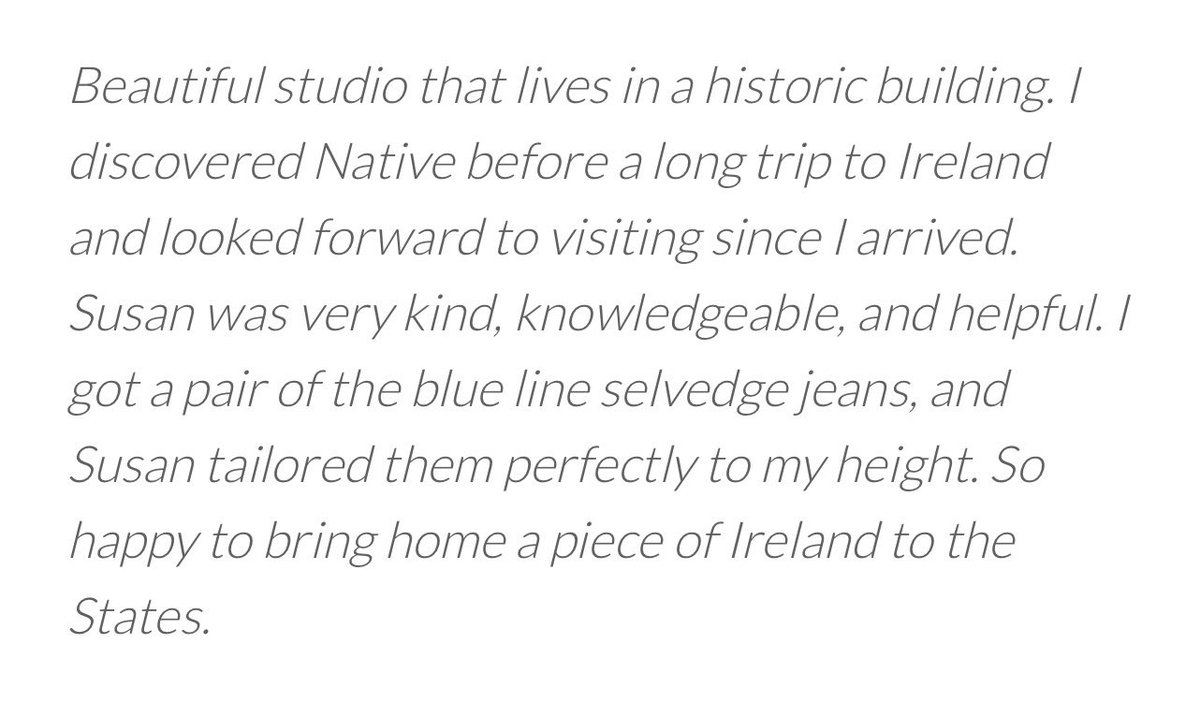 DenimDublin's tweet photo. #thingstodoindublin A lovely review from a visitor today. Site seeing is not always about what’s on the outside of the building but what actually goes on inside. #irishcraft #studiovisit #denimstudio #nativedenimdublin @ChocFactoryDub https://t.co/kvd84v3U8L