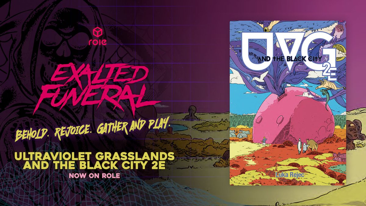 The brand-new 2nd edition of Ultraviolet Grasslands &amp; The Black City is here! 

Welcome to The Ultraviolet Grasslands, the roleplaying game of heroes on a strange trip through mythic steppes in search of lost time, broken space, and deep riffs.

playrole.com/store/games/ul…