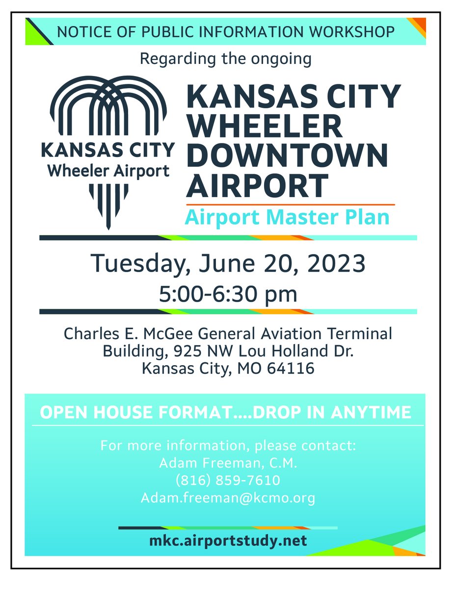 Kansas City Wheeler Downtown Airport Master Plan Public Information Workshop slated for June 20, 5-6:30pm. #KCNews #Bizav #Genav #Aviation flymkc.com/newsroom/news-…