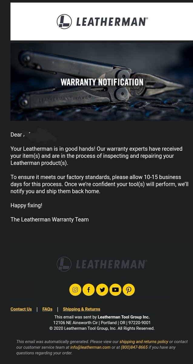 After 10 years working with me... Finally have it service... Thank you Leatherman!!!  That's why I don't used other brands... #leatherman #leathermantools #leathermanwave #leathermanufacturer